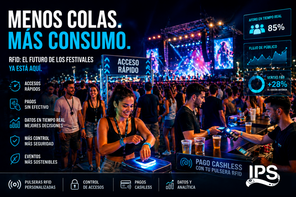 Pulseras RFID para festivales con control de accesos y pagos cashless