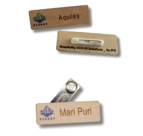 Chapas ecológicas de madera con diseño personalizado para identificación sostenible